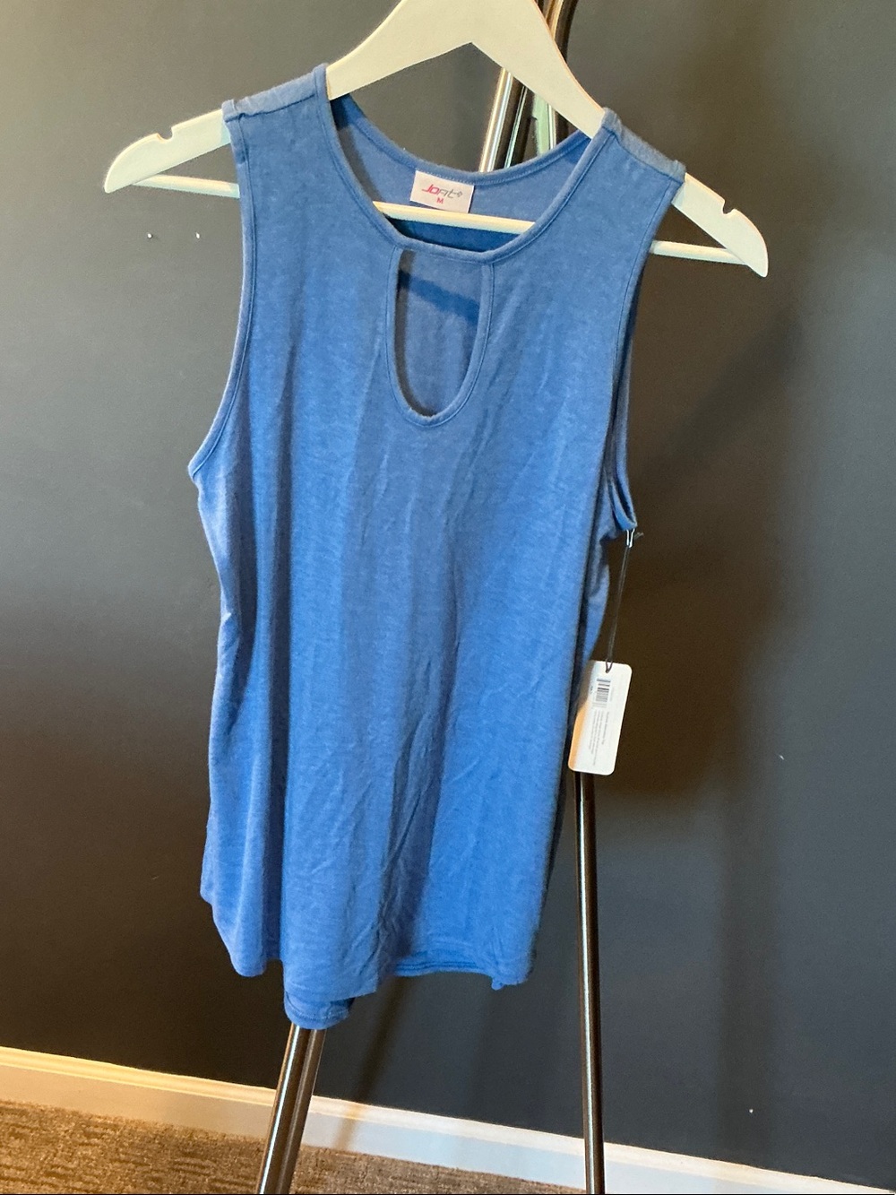 Jofit Blue Sleeveless Tank with Front Keyhole